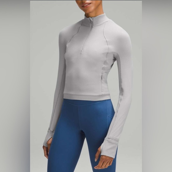 Lululemon Its Rulu Run Cropped Half Zip Rhino Grey Size 8 - Picture 1 of 8
